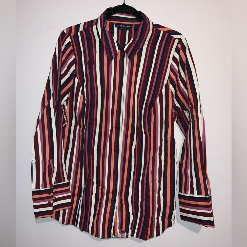 Lane Bryant Women's Striped Button Down Shirt